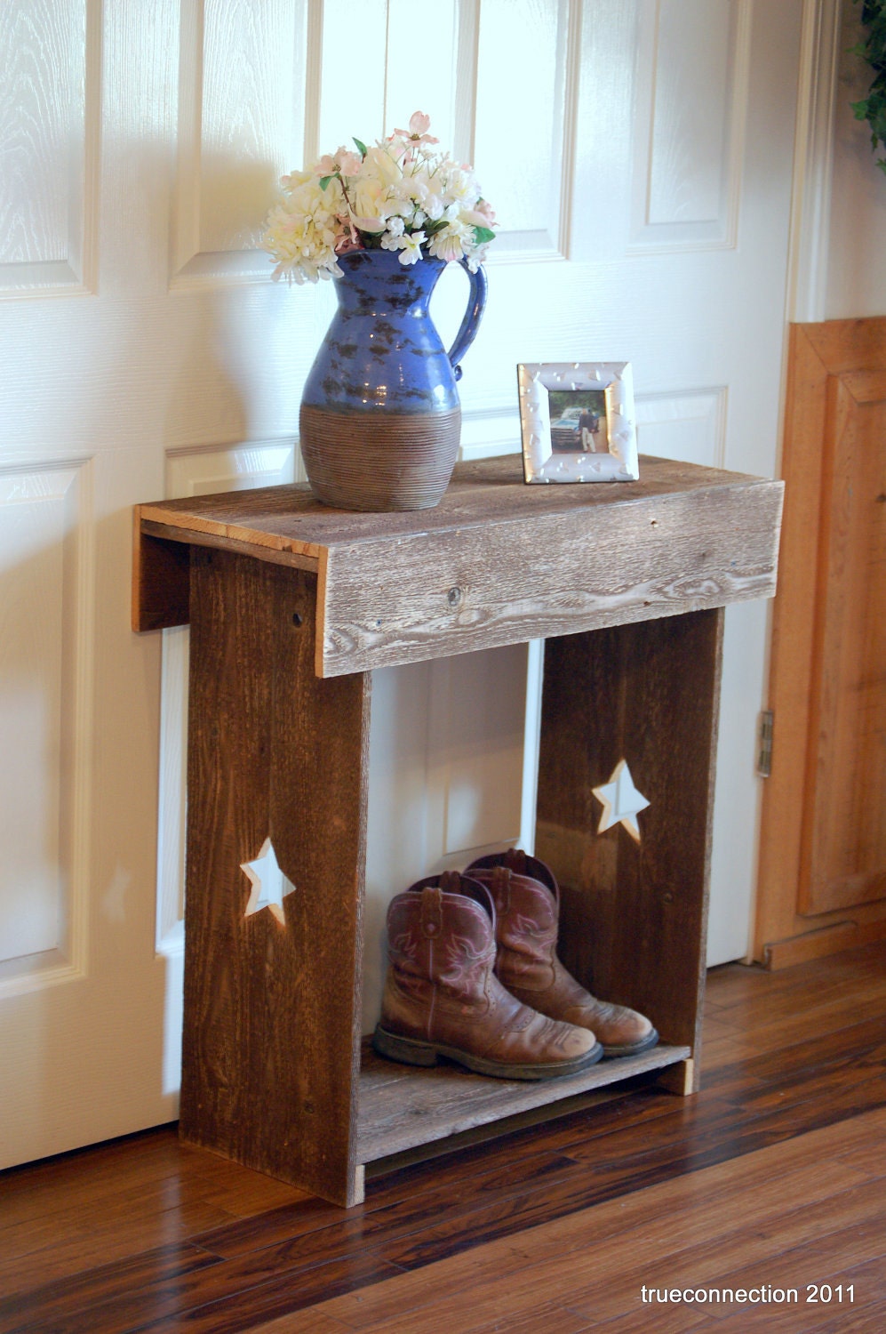 Items similar to Console Table. Stars Reclaimed Wood Wall Runner. Shoe Storage TV Stand. Lamp