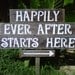 Rustic Wedding Signs LARGE FONT Recycled Wood. Happily Ever After Starts Here. With 1 stake. Directional Arrow