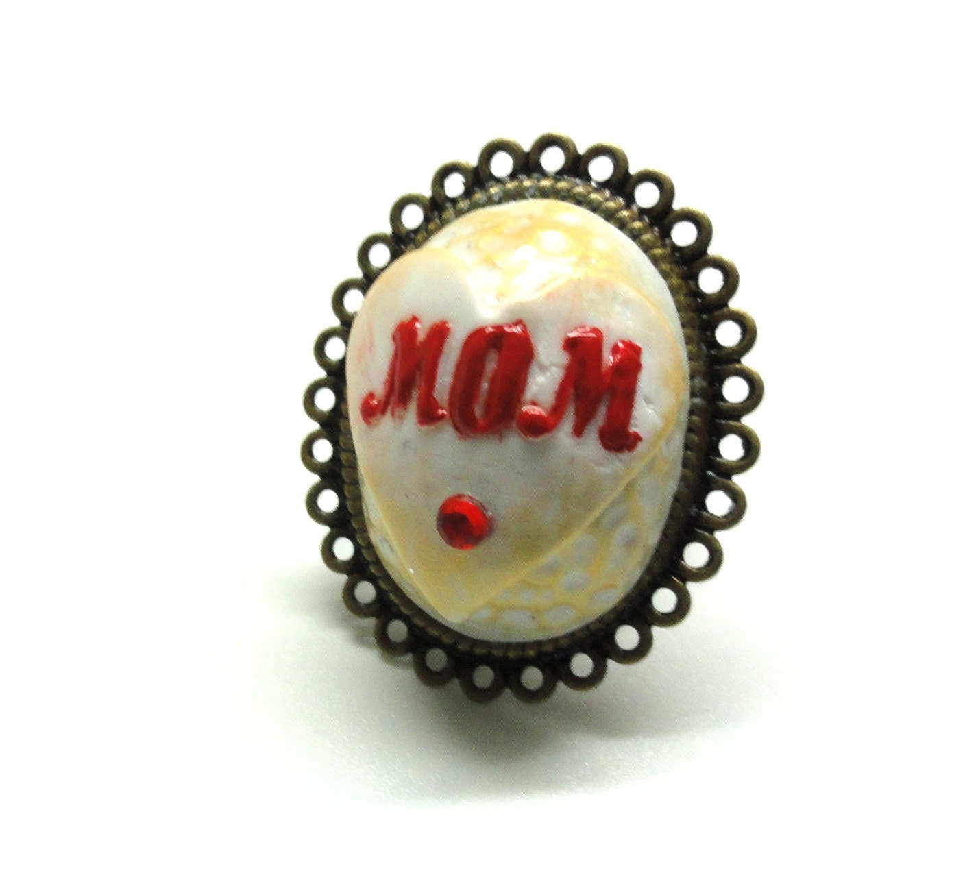 MOM Jewelry Adjustable mothers day ring handmade of polymer clay in white gold and red handmade by artefyk
