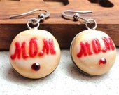 Jewelry Earrings, polymer clay, handmade, OOAK,MOM  mothers day, gold, red by artefyk