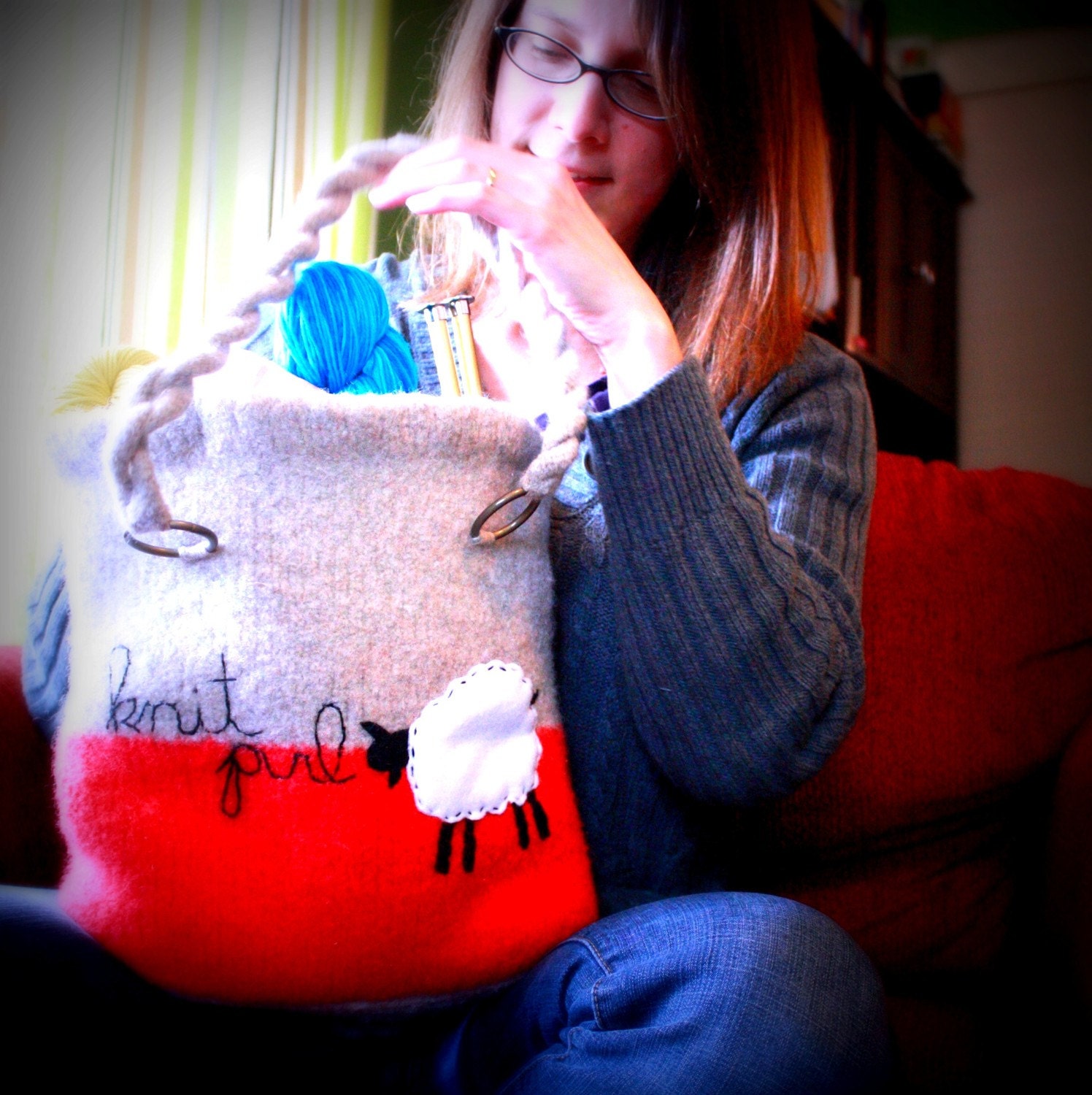 Knit Purl Knitting Project Bag (pdf pattern file)