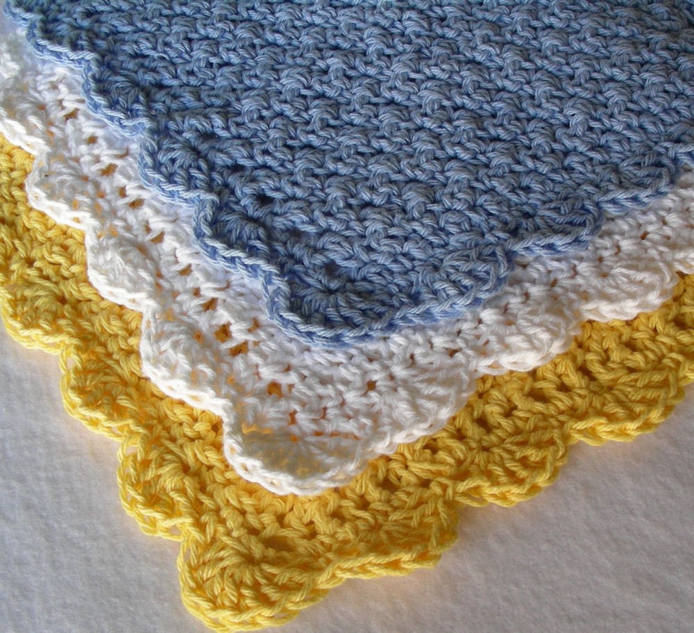 Spa Cloth Set of 3 in Blue, White and Cheery Yellow