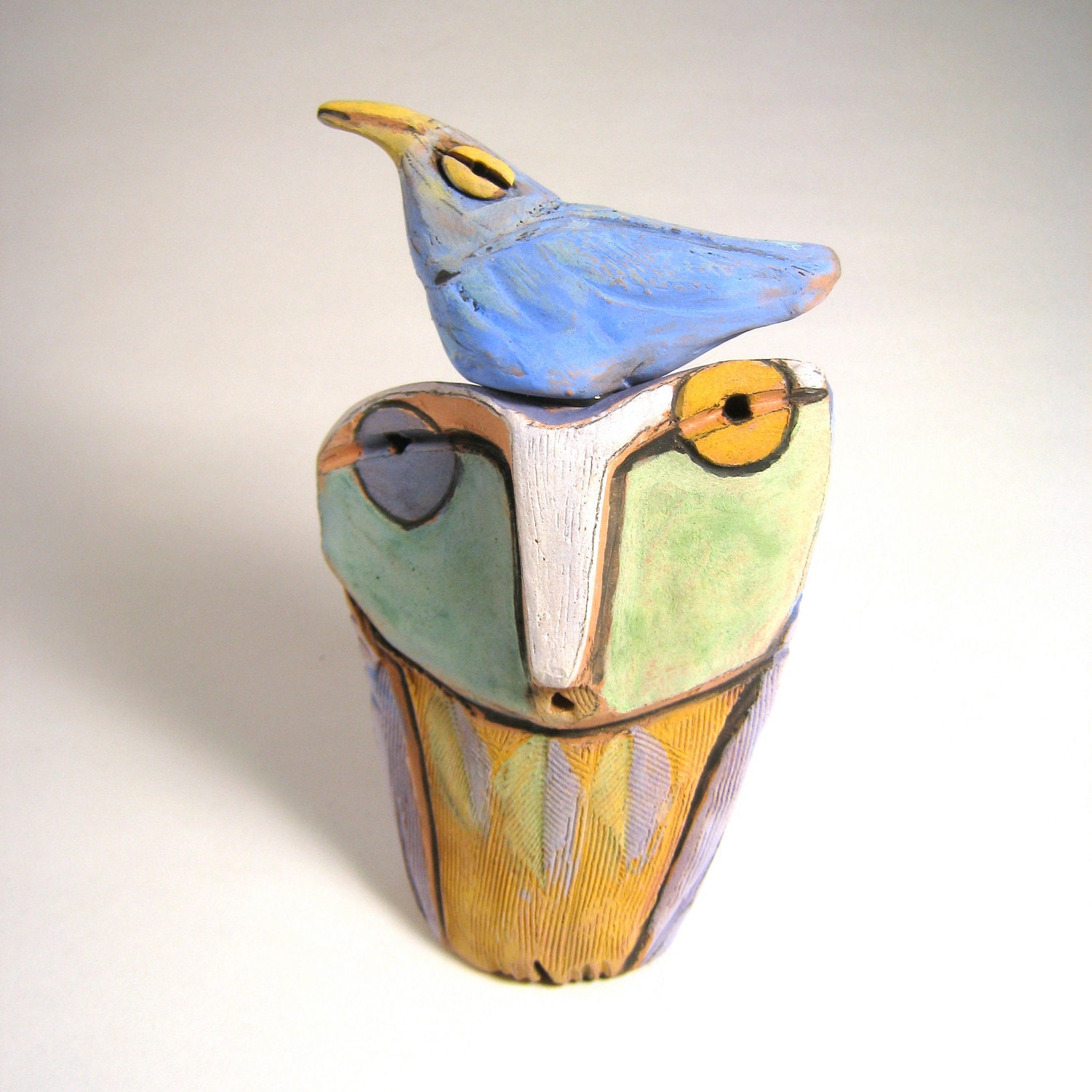 Owl art, sculpture, art, Owl and the Blue Beauty Bird of Happiness