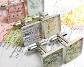 Vintage Map Sterling Silver Square Cufflinks. You Select the Journey.