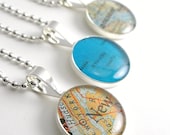 Vintage Map Sterling Silver Round Necklace.  You Select the Journey.
