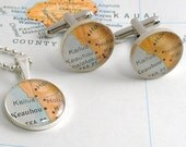 No. 02 Bride and Groom Wedding Day Set.  Cufflinks for the Groom and Necklace for the Bride - You Select the Journey.  Free Shipping