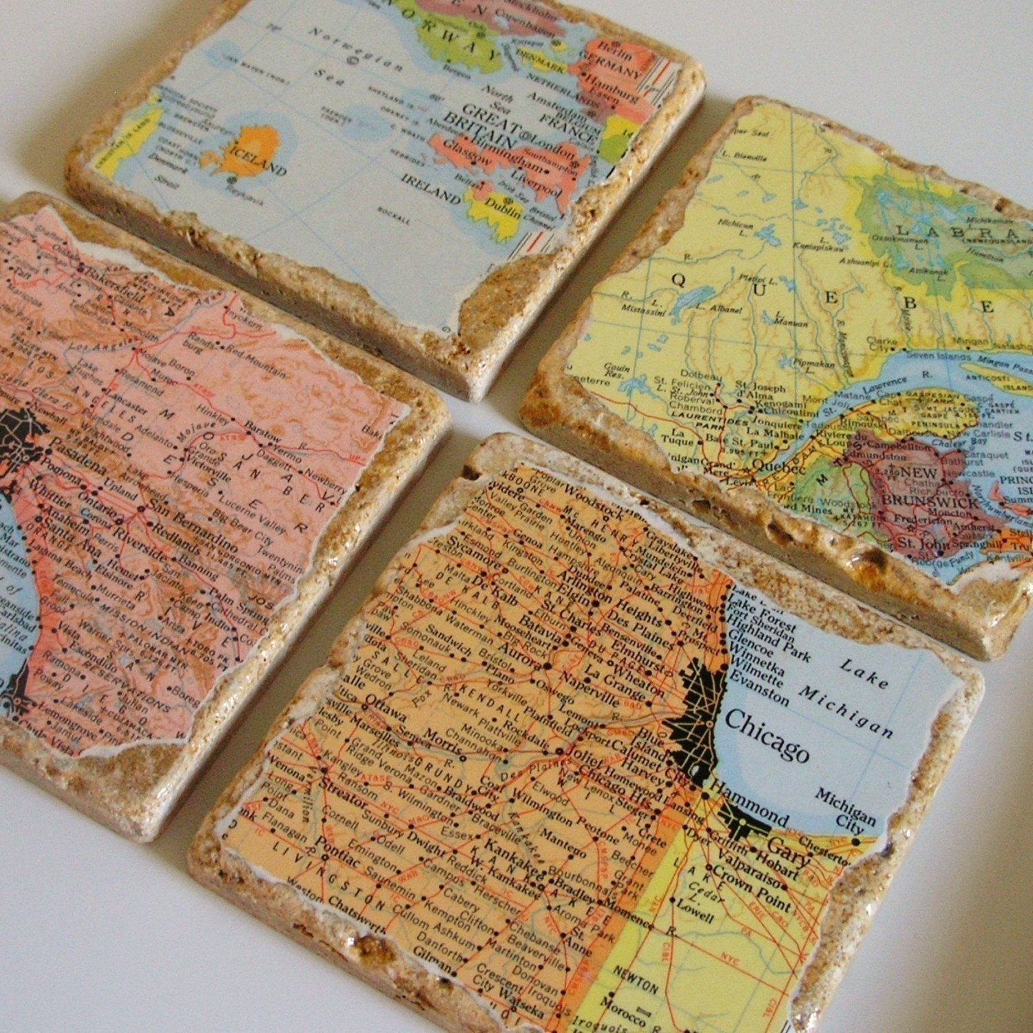 Coasters - You Choose Vintage Map Marble Tile Coasters