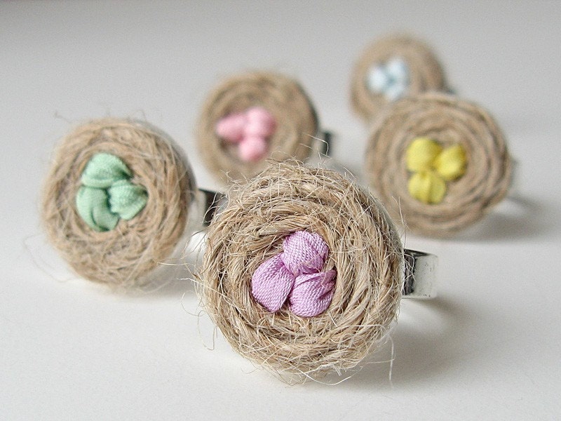 Bridesmaid's Gifts Birds Nest Rings Set of 5  natural woodland rustic wedding