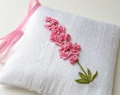 Lavender Sachet with Pink Flowers silk ribbon embroidery