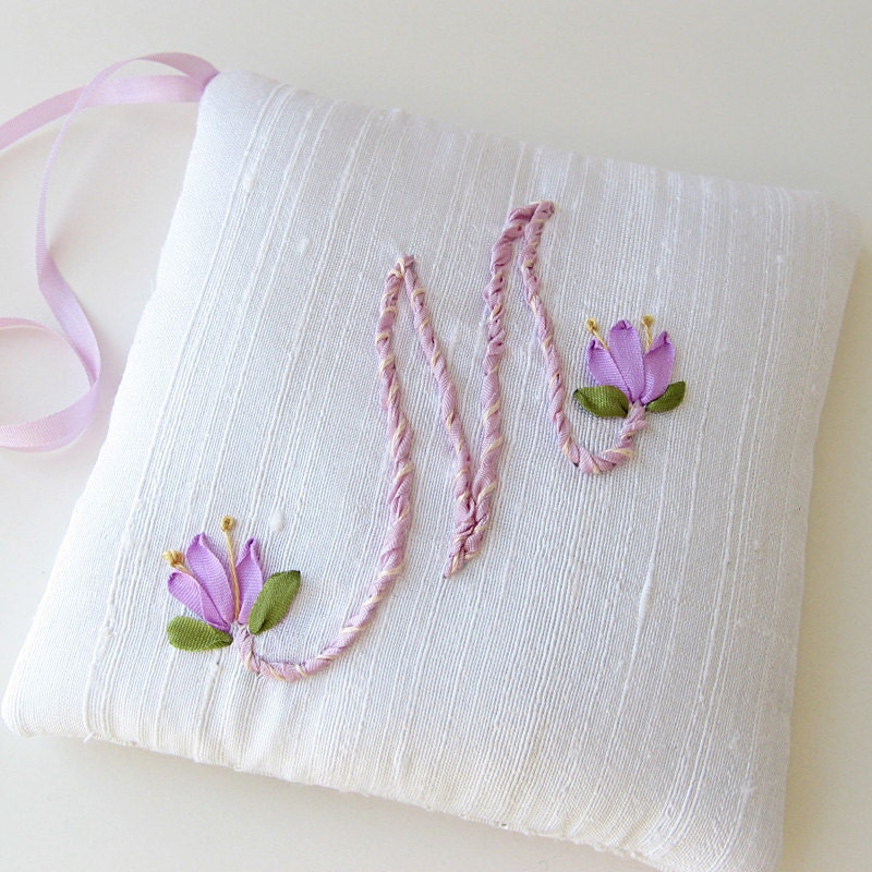 Letter M Lavender Sachet personalized monogram silk ribbon embroidery