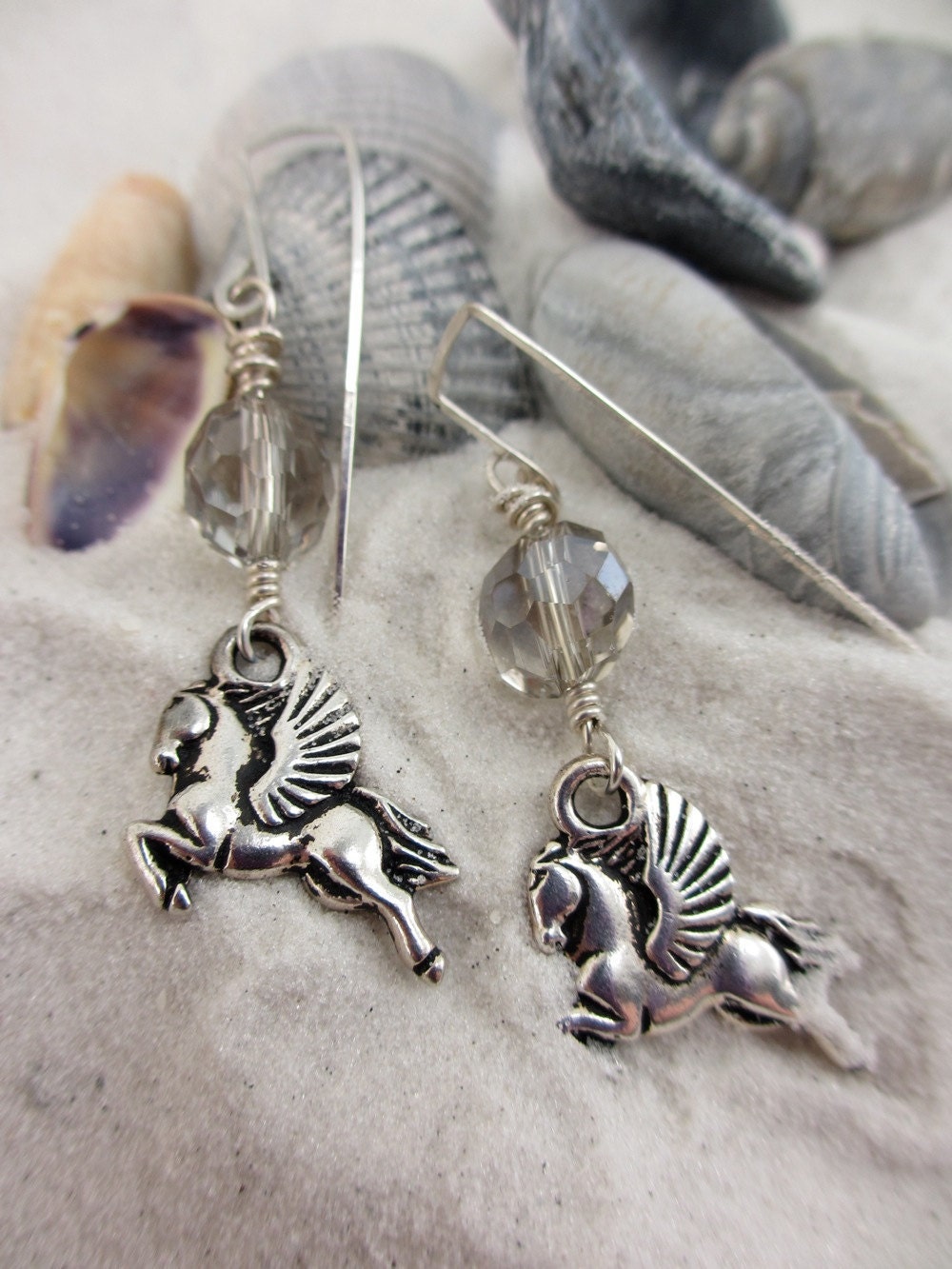 Pegasus. Crystal charm earrings