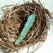 Light as a Feather. Offset verdigris brass feather necklace