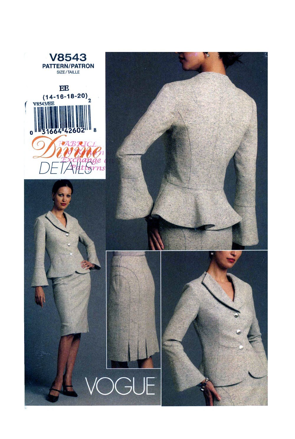 Divine Details suit sewing pattern Bust 36 to 42 Vogue V8543 Bust 36 to 42