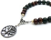 Twelve Step Meditation Beads Dark Green Serpentine and Wood