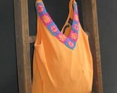 Tote Bag Not Square Orange and Crochet Bag