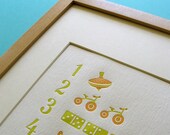 Letterpress numbers poster in green and orange