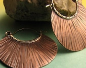 Rustic Textured Sterling Silver And Copper Hoop Earrrings - Mixed Metal Jewelry