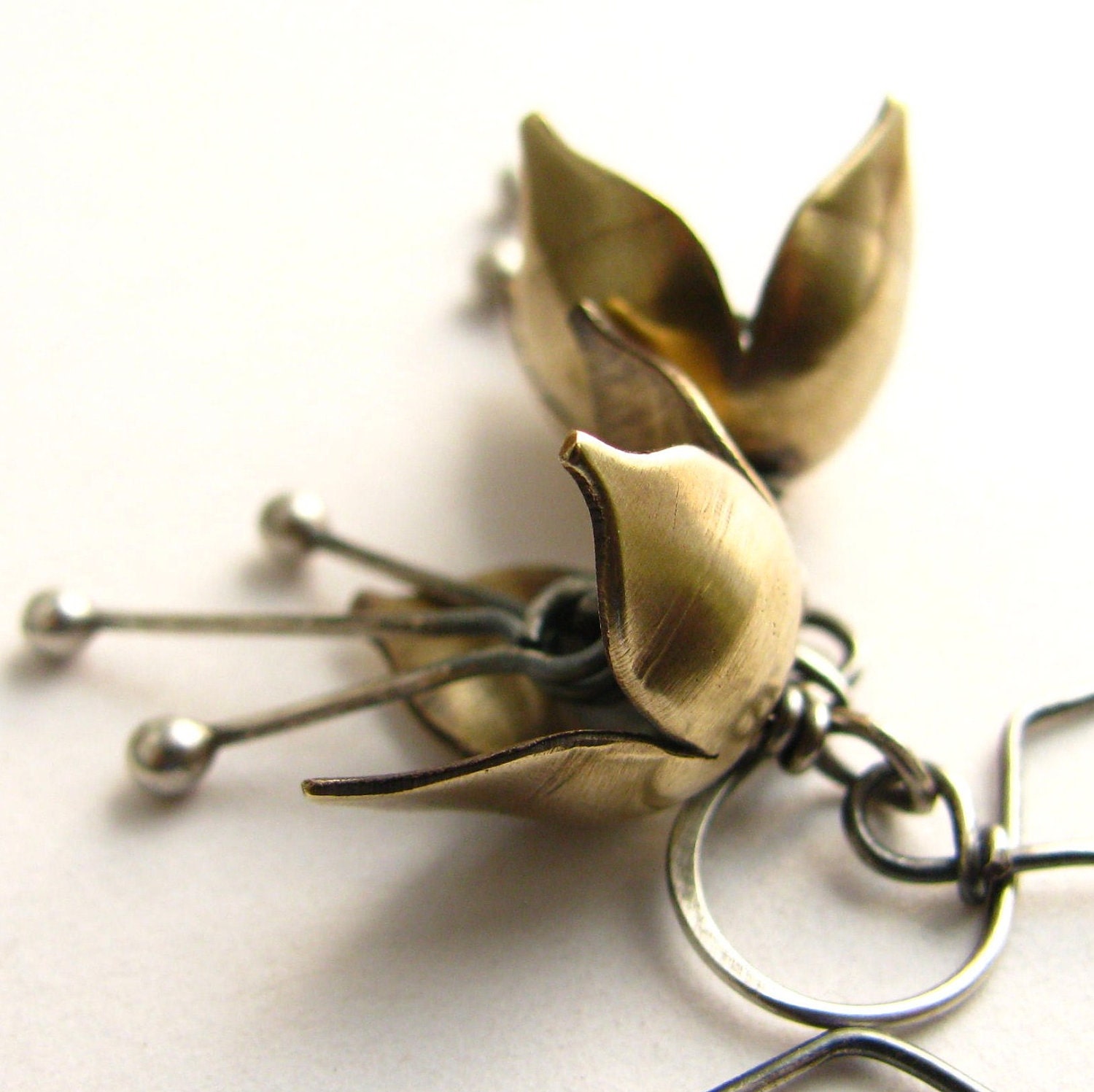 Petite Bell Flower Earrings - Bronze And Sterling Silver Artisan Earrings - Metalsmith Jewelry