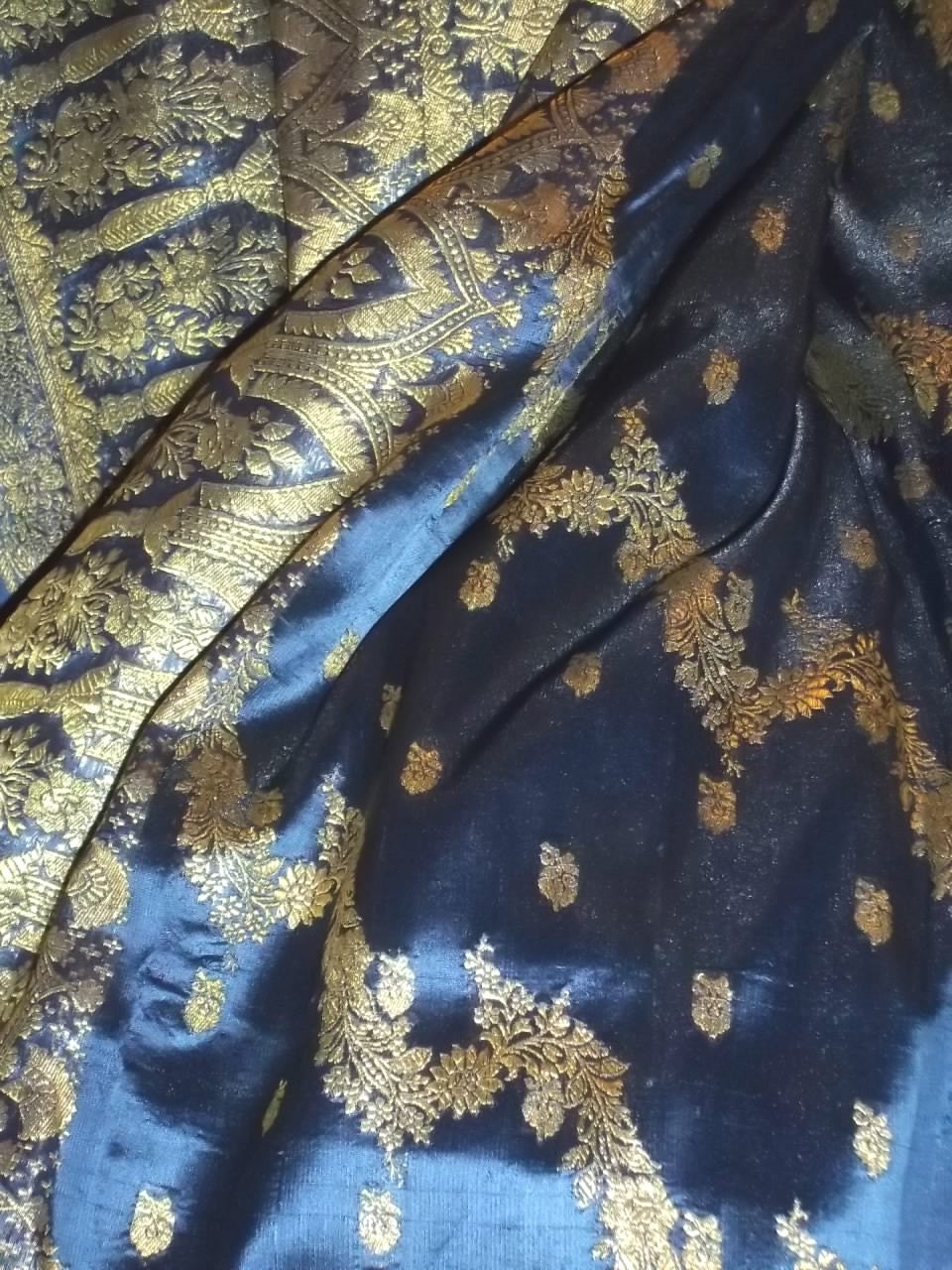 Treasury Featured Sari Royal Rani Wedding Incredible Zari Work Metallic Pure Silk Taffeta Organza Dance Veil Fabric S 63 Five Plus Yards