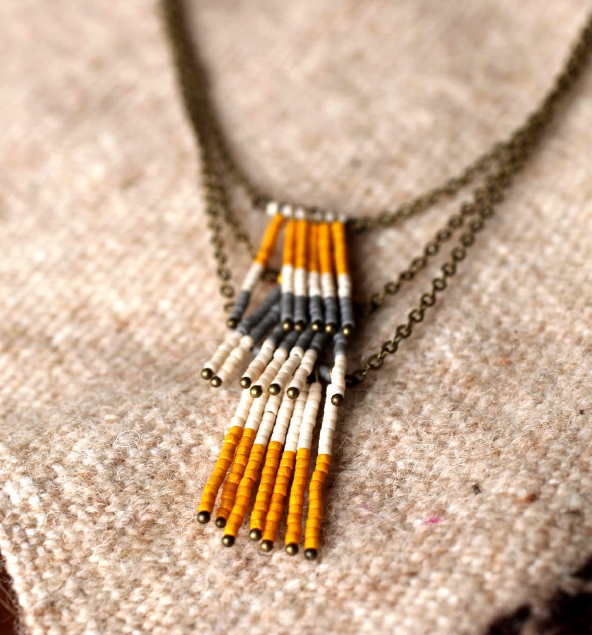Tri level Beaded Necklace - Mustard