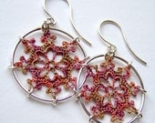 Nautical Doily Earrings, hand-dyed silk thread