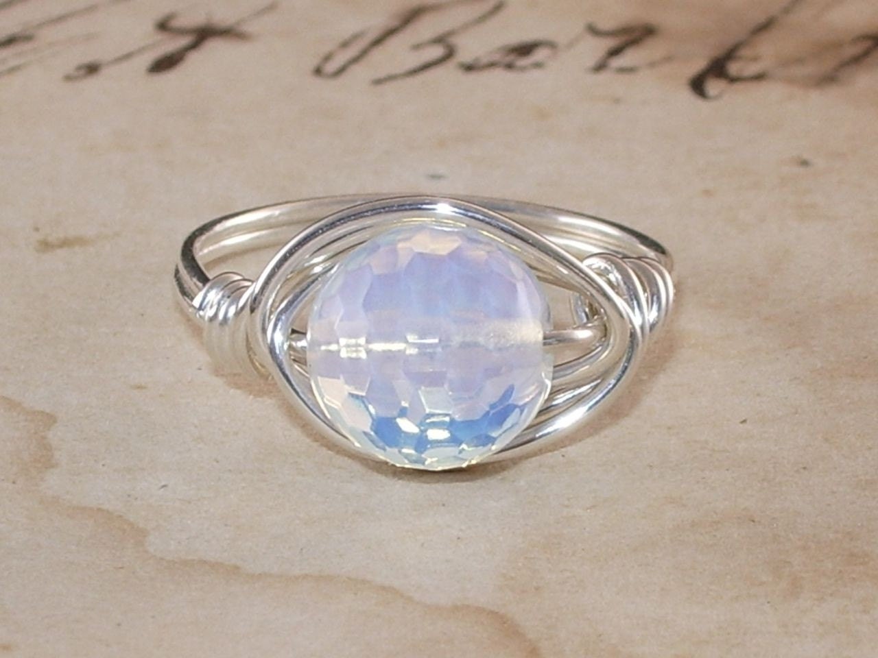 Opalite Sterling Silver Wire Wrapped Ring