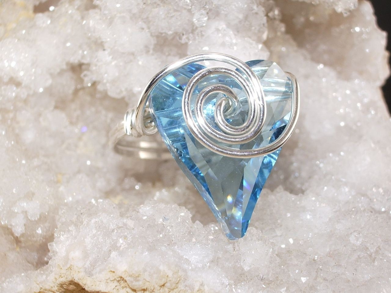 Swarovski Wild Heart Aquamarine Crystal and Sterling Silver Ring