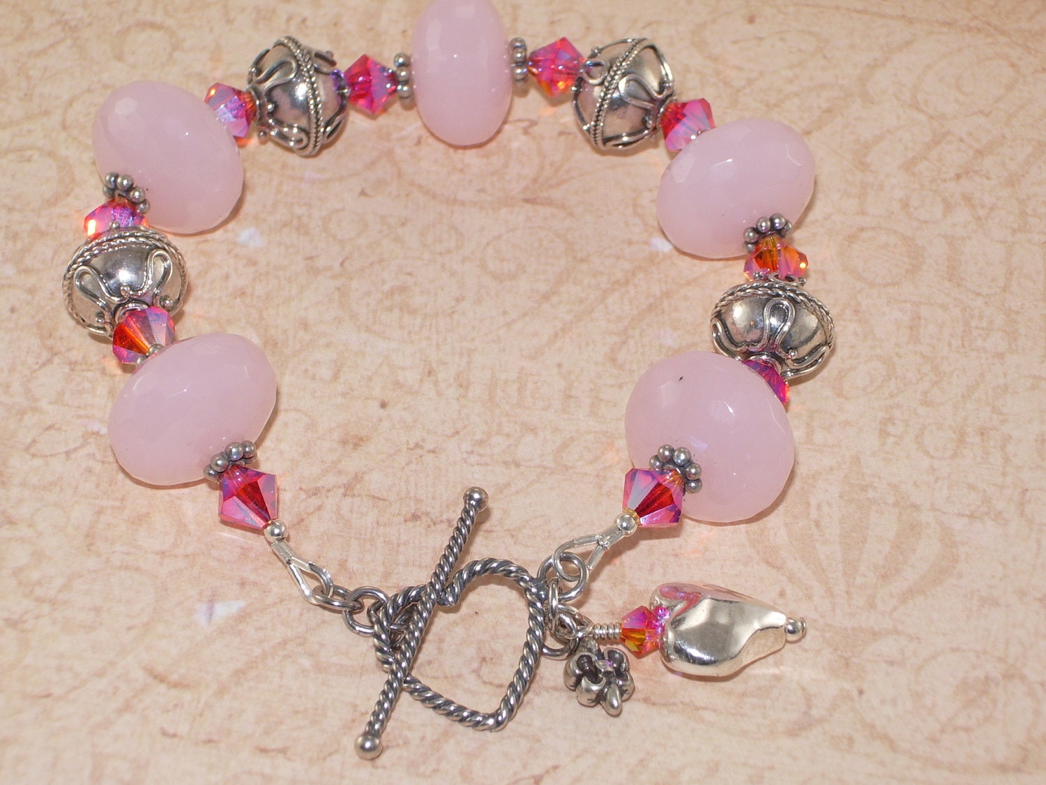 Pink Bracelet Quartz Swarovski Crystal Fire Opal 2x AB