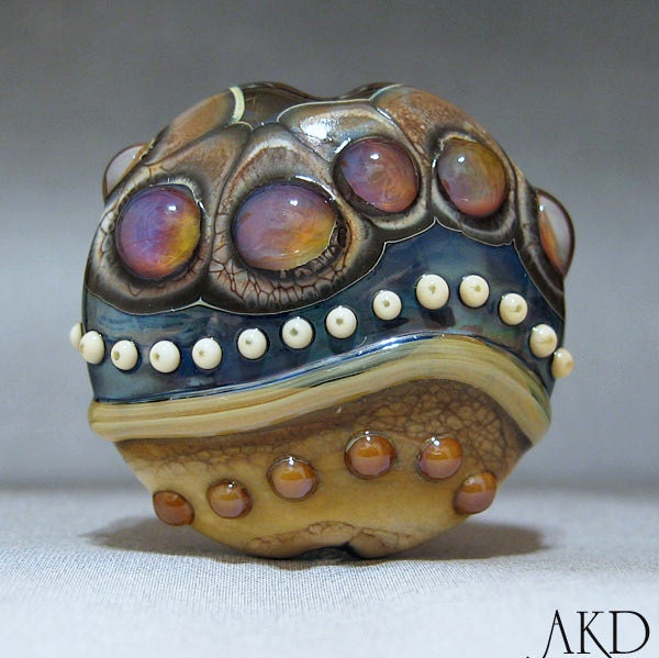Focal Lampwork Bead SRA Handmade OOAK Glass Lentil Bead, Wicked Wild Rose