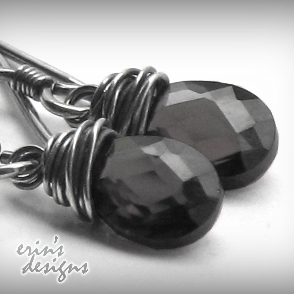 Chantilly - Oxidized Sterling Silver and Bright Sparkling Cubic Zirconia Briolettes in Black