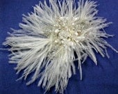 Headpiece Moonlight Serenade   Ostrich Feather  Freshwater Pearl  Sterling Silver  Moonstone Fascinator