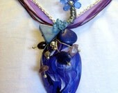 Modern Art Spoon Pendent with Amethyst,Lapis,Sodalite,Hemitite,Swarovski Crystals,Sterling Silver and more