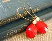 Showoff . Coral Pears, Opalite Glass, and Raw Brass