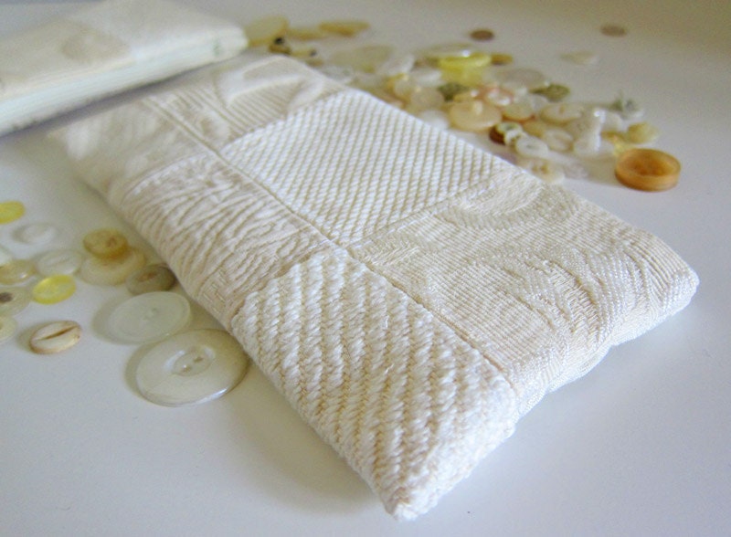 SALE - 50 percent Off - White on White Patchwork Pouch