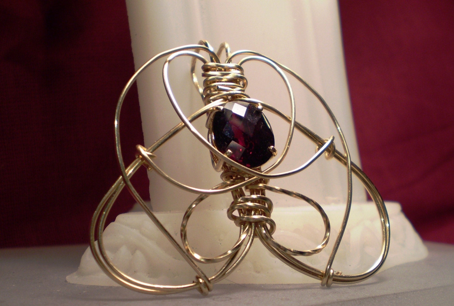 Rhodolite Garnet in Gold sculpted January Pendant
