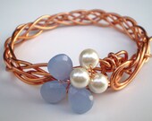 Chalcedony Gemstones and Copper in Periwinkle and Pearls Bracelet