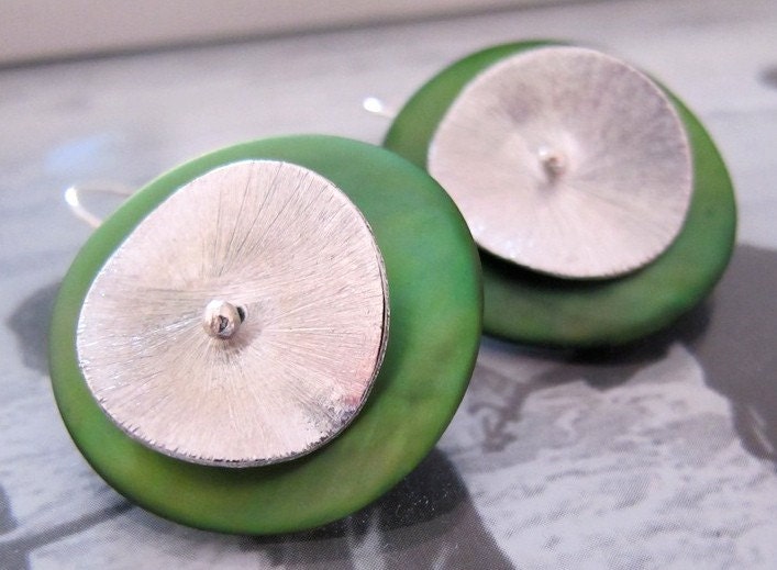 minimalist sterling silver dangle earrings SINGLE  green  Jewelry Sale -Black Friday Etsy Cyber Monday Etsy