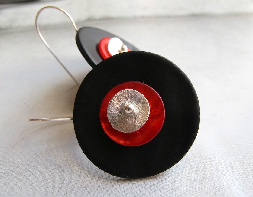 mother of pearl sterling silver  Big Double black and red dangle earrings Jewelry on Sale -Black Friday Etsy Cyber Monday Etsy