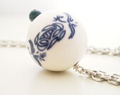 Pendant. painted ceramic big ball  white ceramic necklace large pendant
