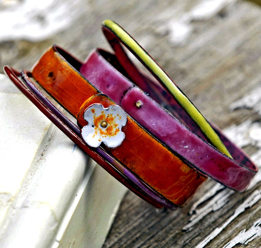 Last One -English Orchard - Enameled Bracelet Set