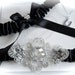 Black and Regal Jeweled Satin Bride Garter Set with Something Blue Horseshoe Charm of Good Fortune