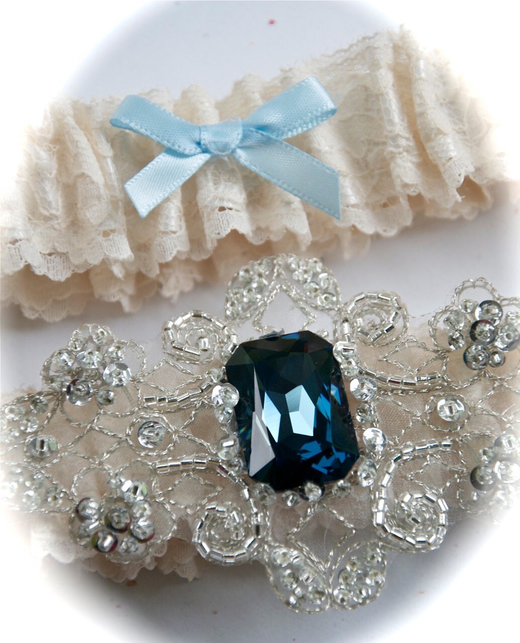 Wedding Garter Set in Satin with by GartersByGarterLady on Etsy