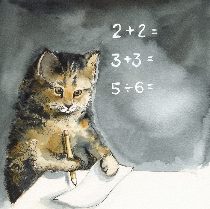 MATH - Cat art, Cat Watercolor, teacher, student, school - amberalexander