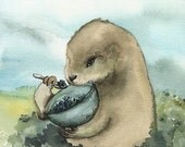 Blueberries-  otter art, children's room, decor, nursery