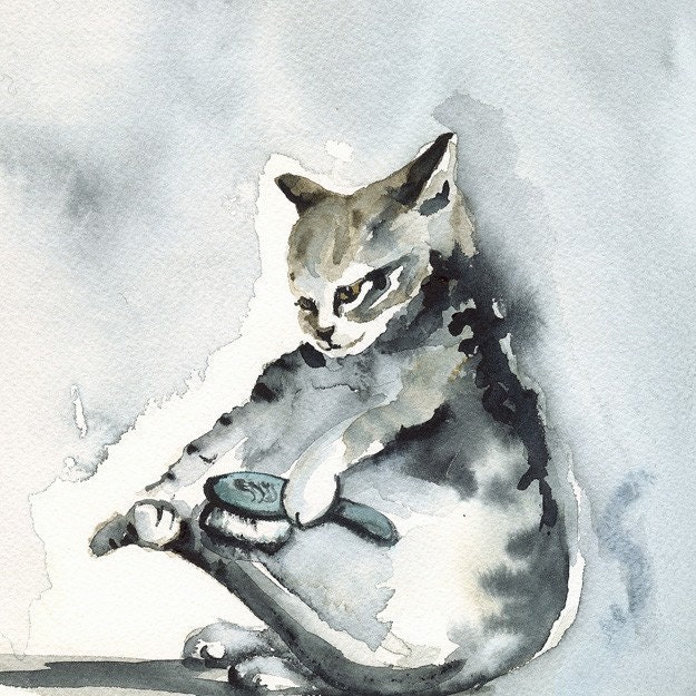 cat art- SOMEBODY has got to brush it
