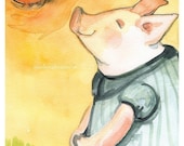 Happy Piglet in the Sun Archival Print, children, nursery, decor