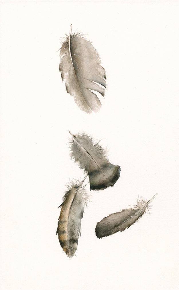 watercolor painting- nature art, feather art,Turkey Feathers No. 2 Archival print