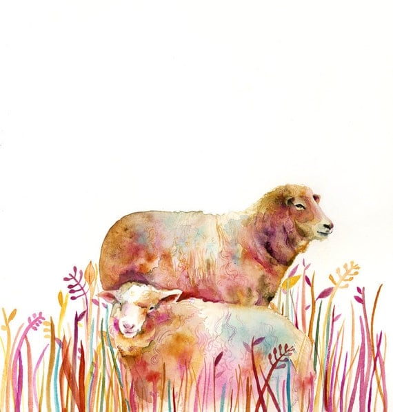 Sheep - Archival print of Original Watercolor Painting
