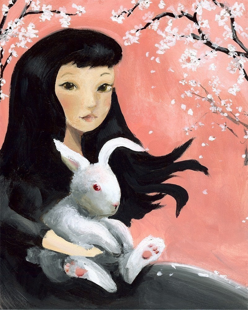 Cherry Blossom- Rabbit art, children, decor