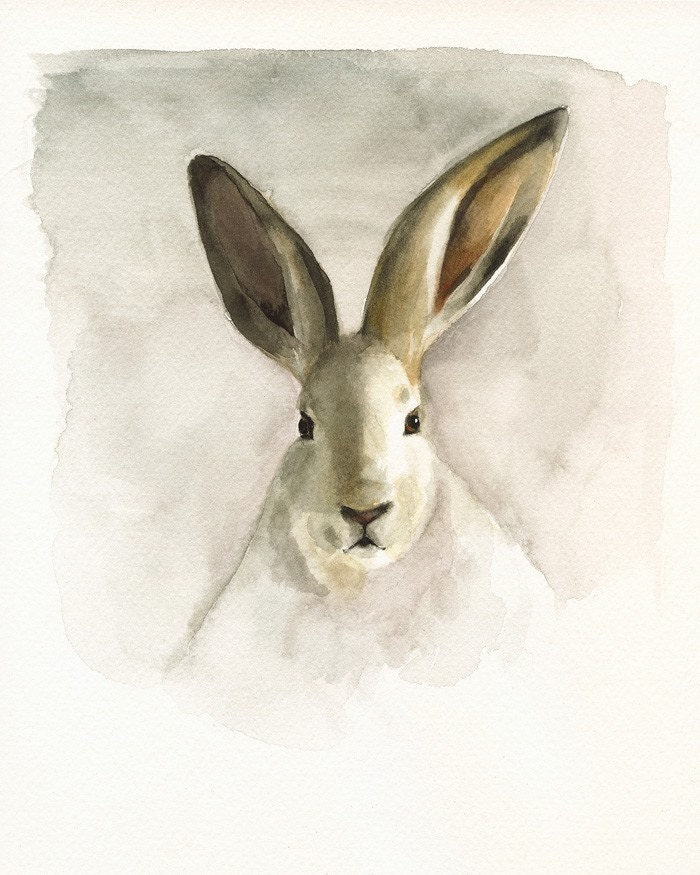 cottage decor-Rabbit Watercolor-nature-neutrals, cream, woodland,shabby chic, french country, nursery decor
